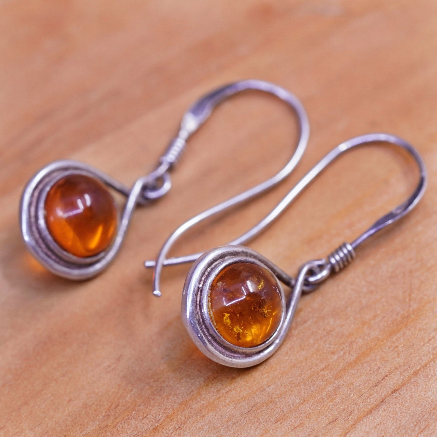 Vintage Sterling 925 silver handmade earrings with Amber bead