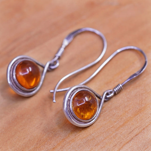 Vintage Sterling 925 silver handmade earrings with Amber bead