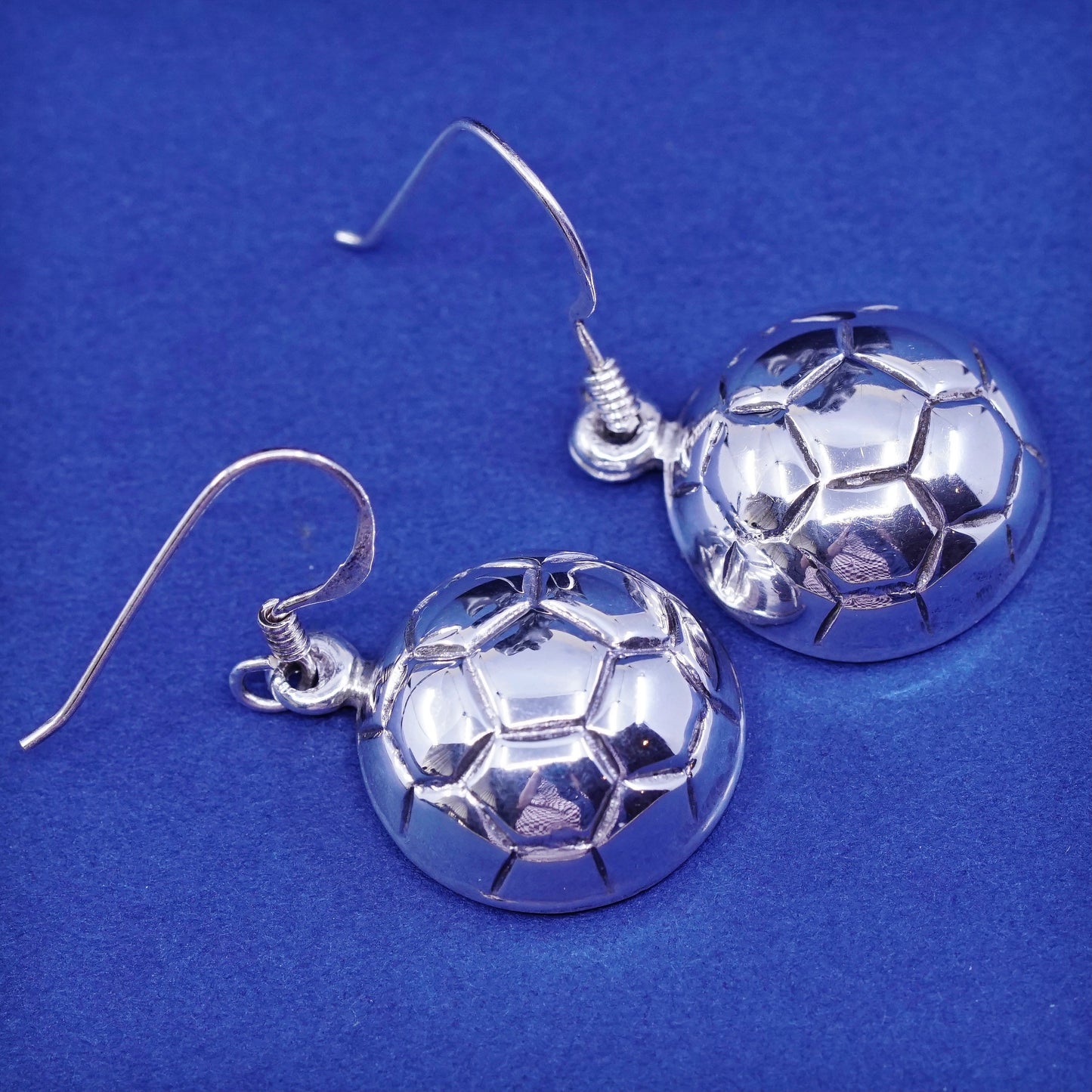 Vintage sterling silver handmade earrings, 925 football soccer dangle