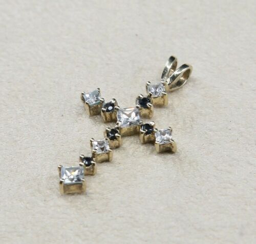 Vintage Sterling Silver Handmade Pendant, 925 silver cross w/ Cz
