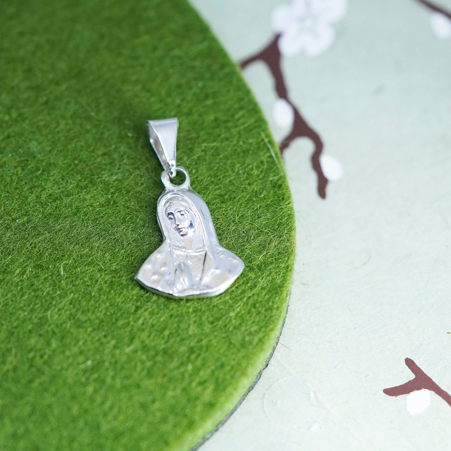 Vintage Mexico sterling silver handmade pendant, 925 Virgin Mary