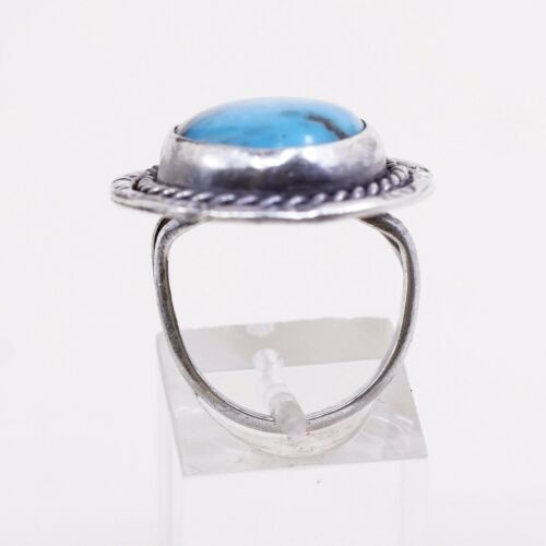 Sz 6 Vtg ELL Navajo Native American Sterling 925 Silver Morenci Turquoise Ring