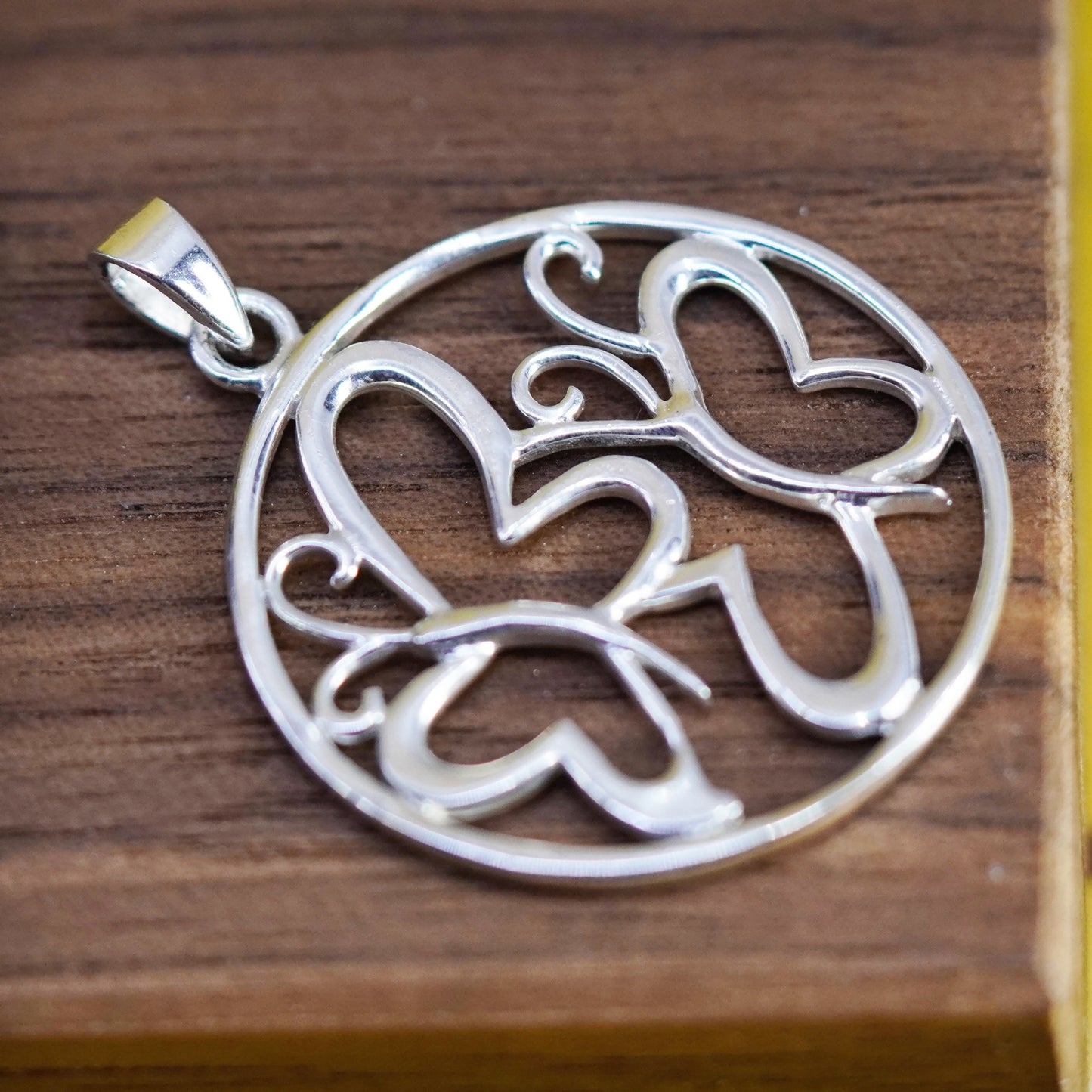 Vintage Sterling 925 silver handmade butterfly circle pendant
