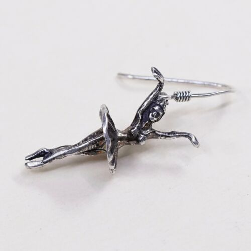 Vtg Sterling 925 Silver Handmade Solid Ballerina Dancer Earrings