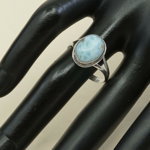 Sz 8.5, Vtg Sterling Silver Handmade Ring, 925 Silver Ring W/ Larimar