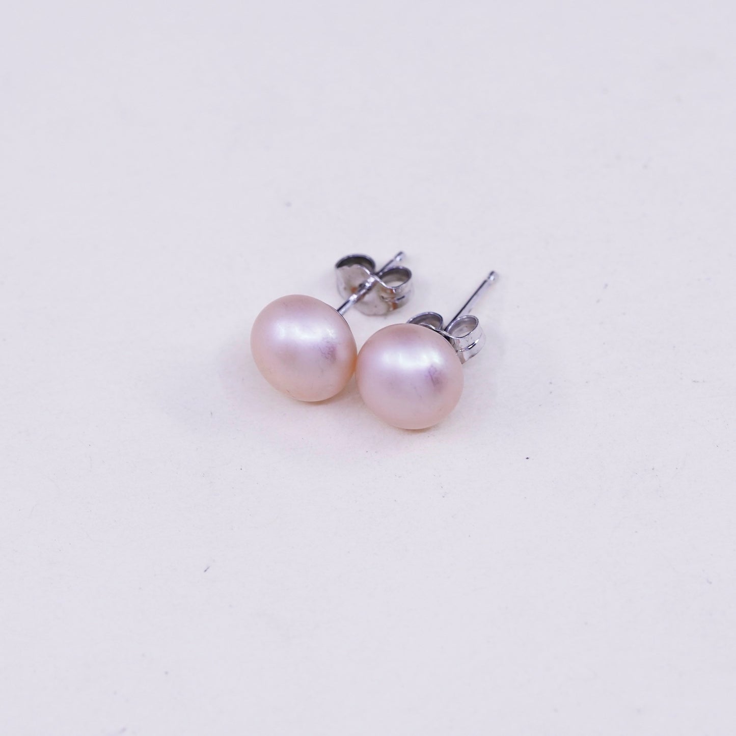 Vintage sterling silver earrings, 925 studs with orange pearl