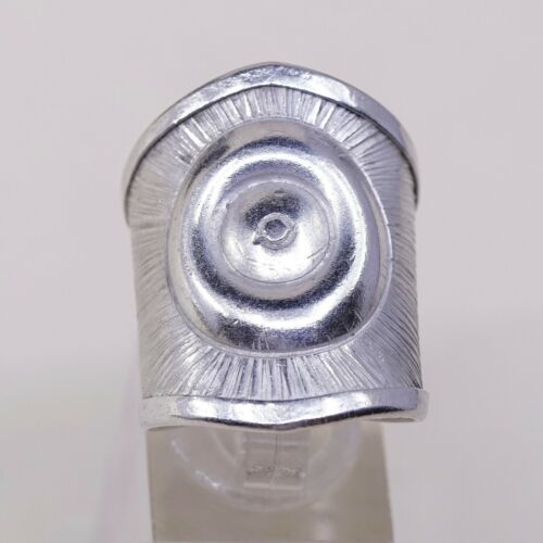 Sz 6, Vtg Sterling Silver handmade Ring. 925 modernist, Statement Embossed Ring