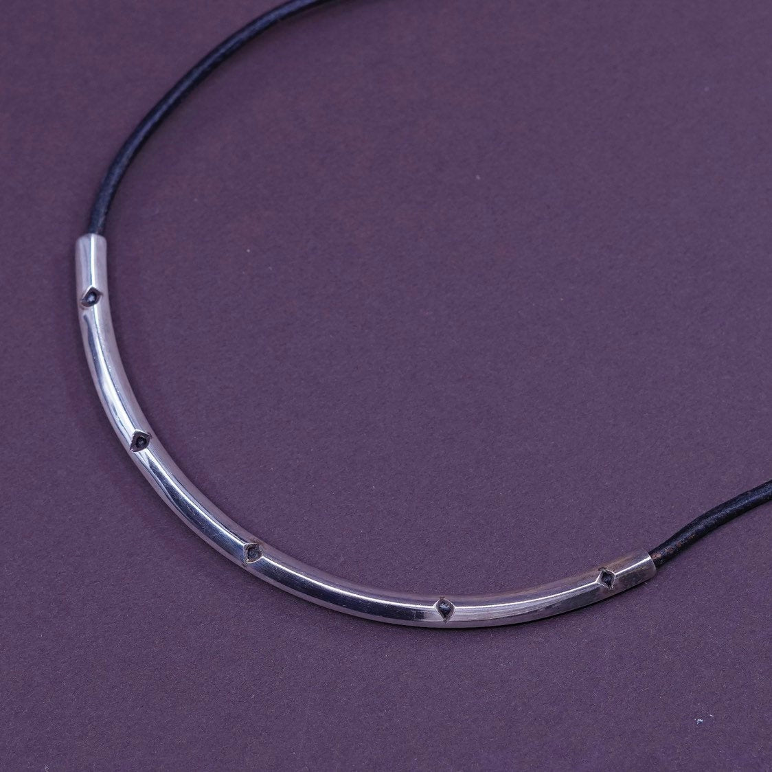 18", Southwestern Sterling silver necklace, 925 bar pendant w/ leather chain