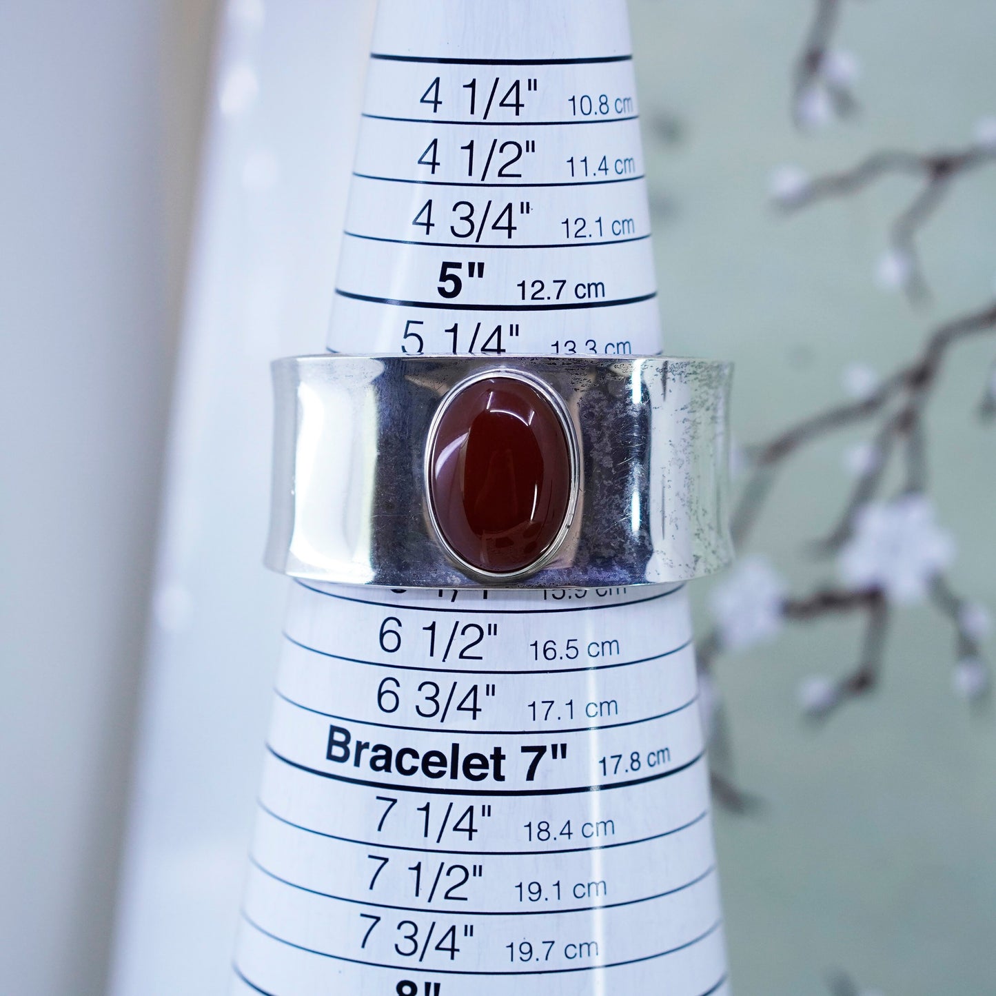 5.5”, Native American southwestern Handmade Sterling 925 silver cuff carnelian