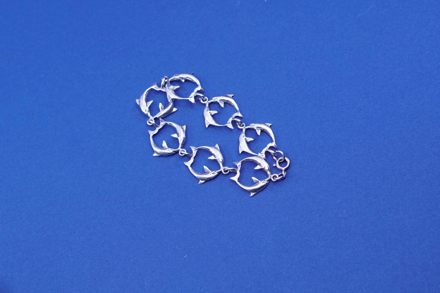 5.75”, vintage Sterling silver handmade bracelet, 925 double dolphin chain