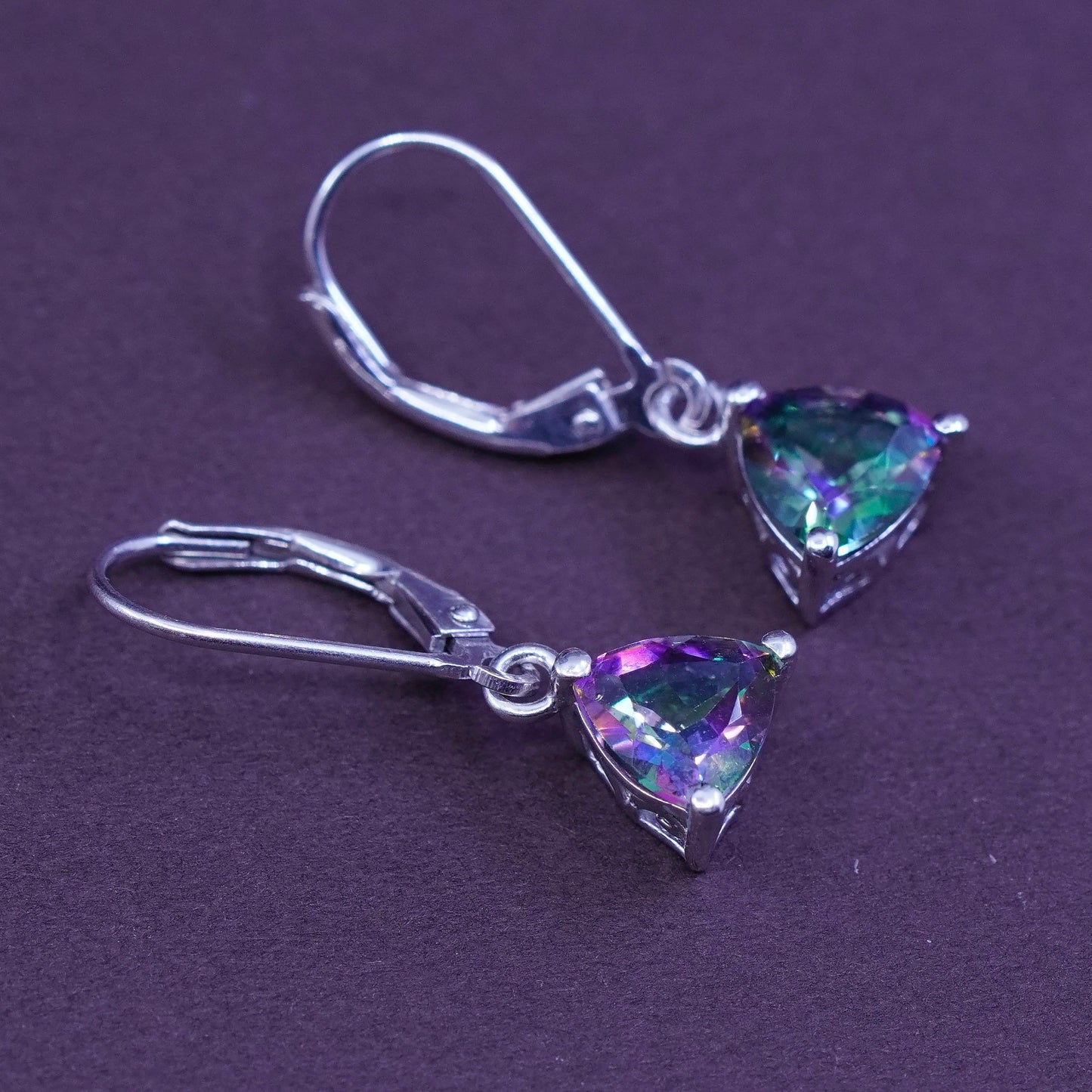 Vintage Sterling 925 silver handmade earrings with rainbow topaz