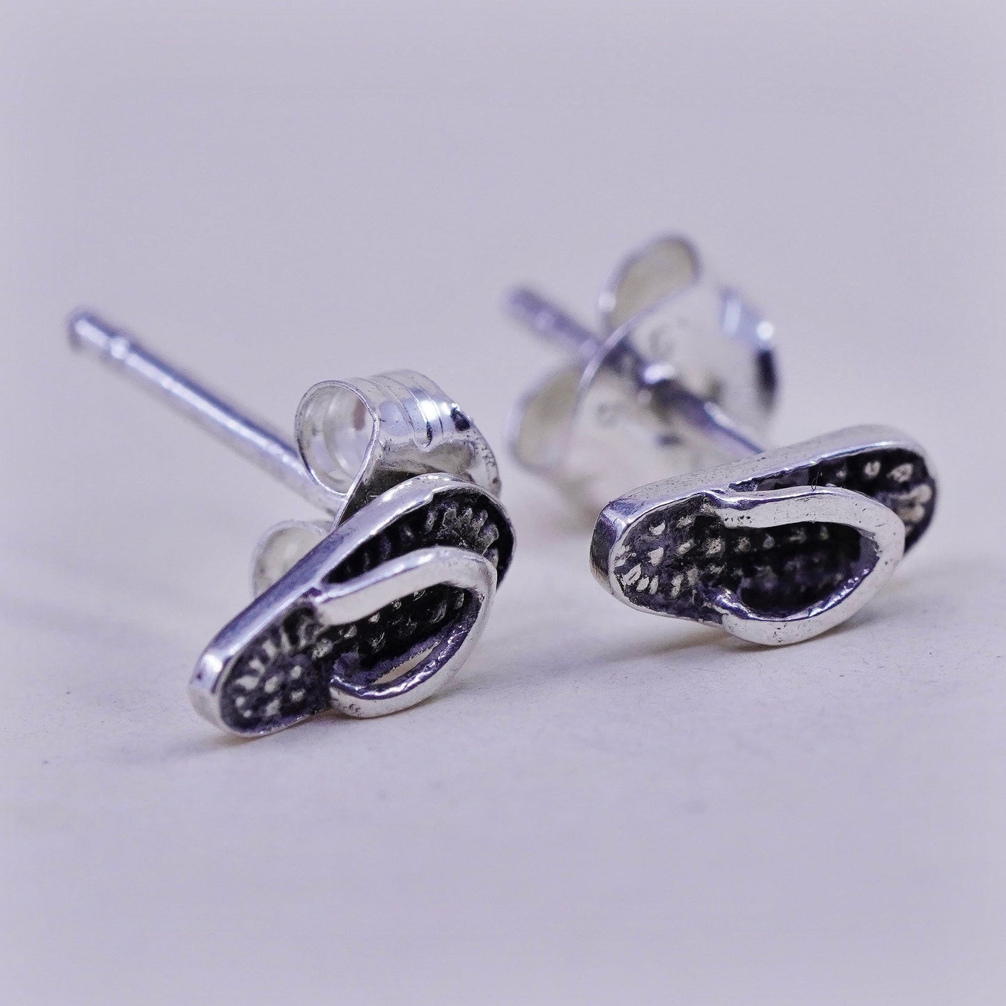 vintage handmade Sterling silver studs, 925 sandals flip flops earrings