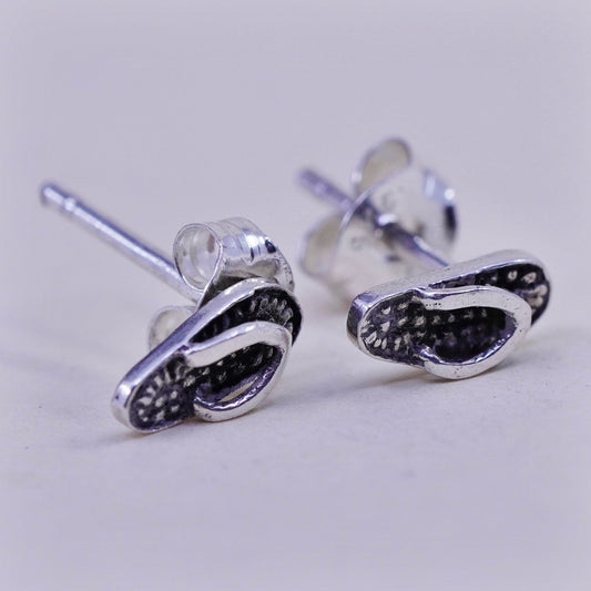 vintage handmade Sterling silver studs, 925 sandals flip flops earrings