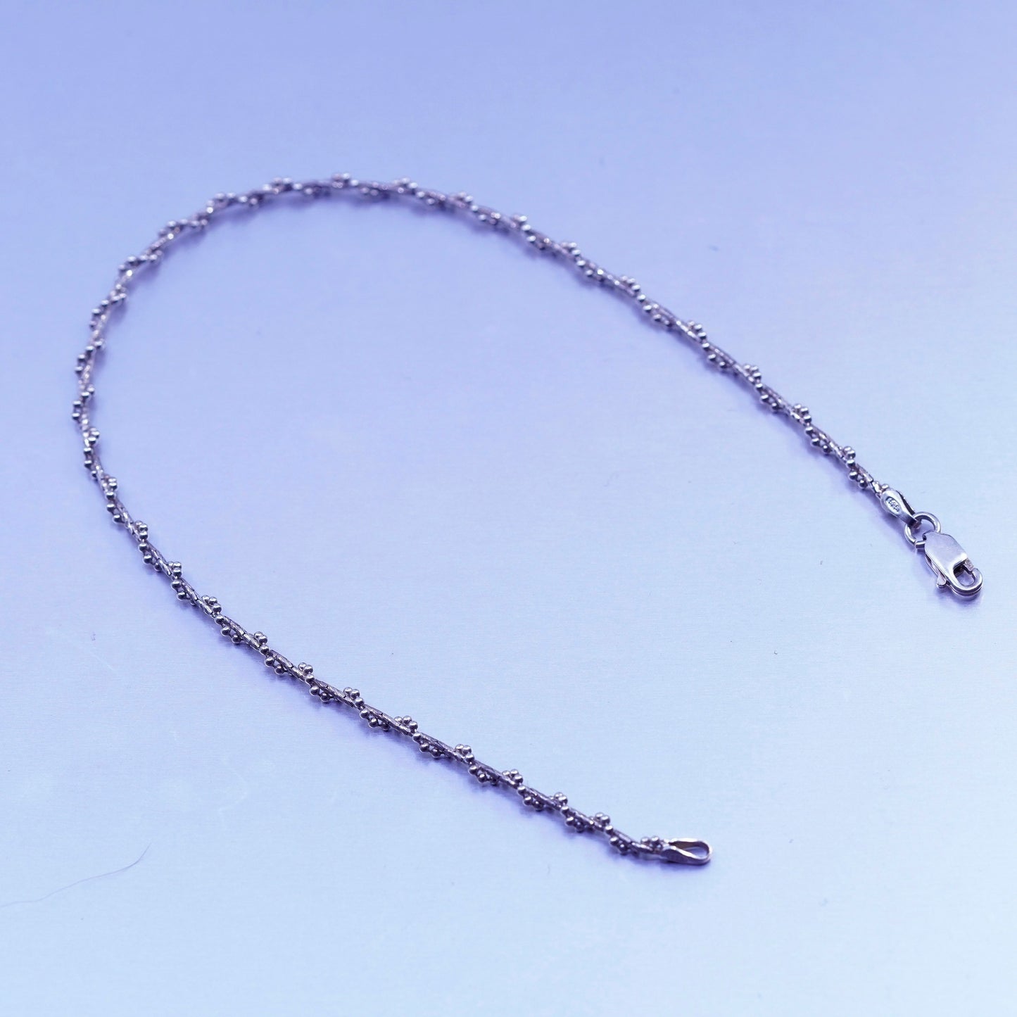 9.75”, vintage Sterling 925 silver handmade bracelet snake anklet twisted beads