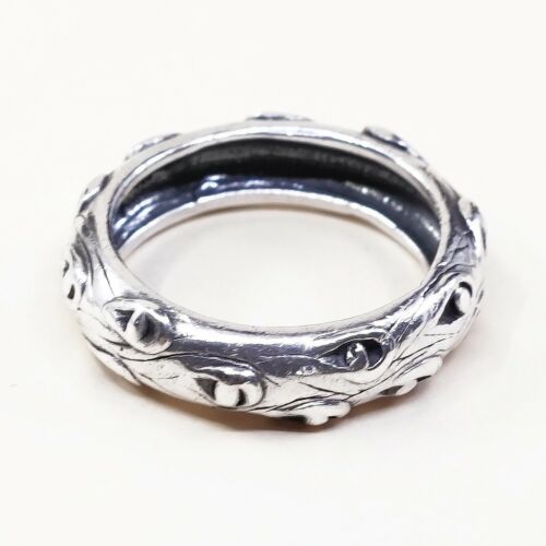 Size 7, Vtg Mexico TMD Sterling Silver Handmade Ring 925 Band W/ Beads