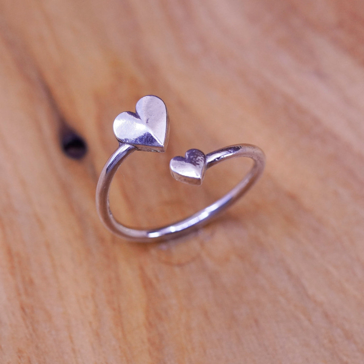 Size 8, Alex and Ani Sterling silver handmade ring, 925 wrap band double hearts