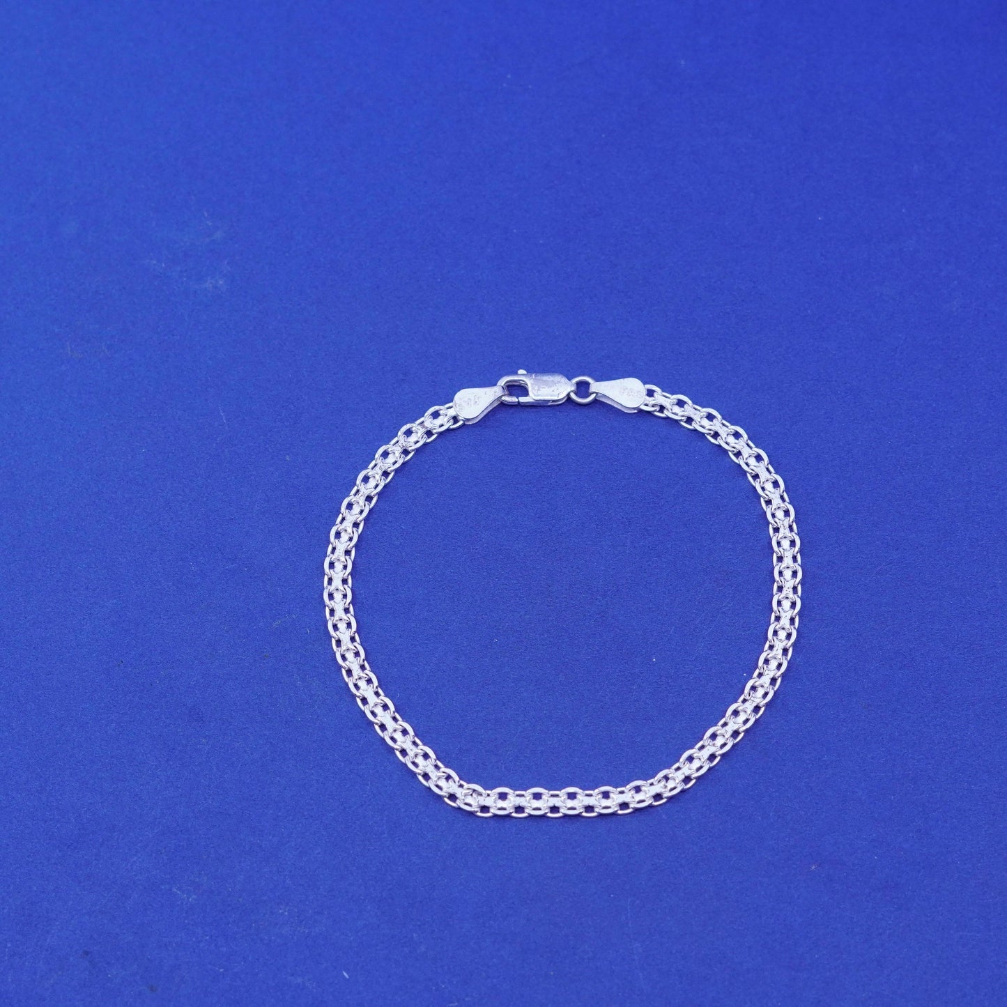 8”, 4mm, vintage Sterling silver handmade bracelet, 925 flatten nugget link