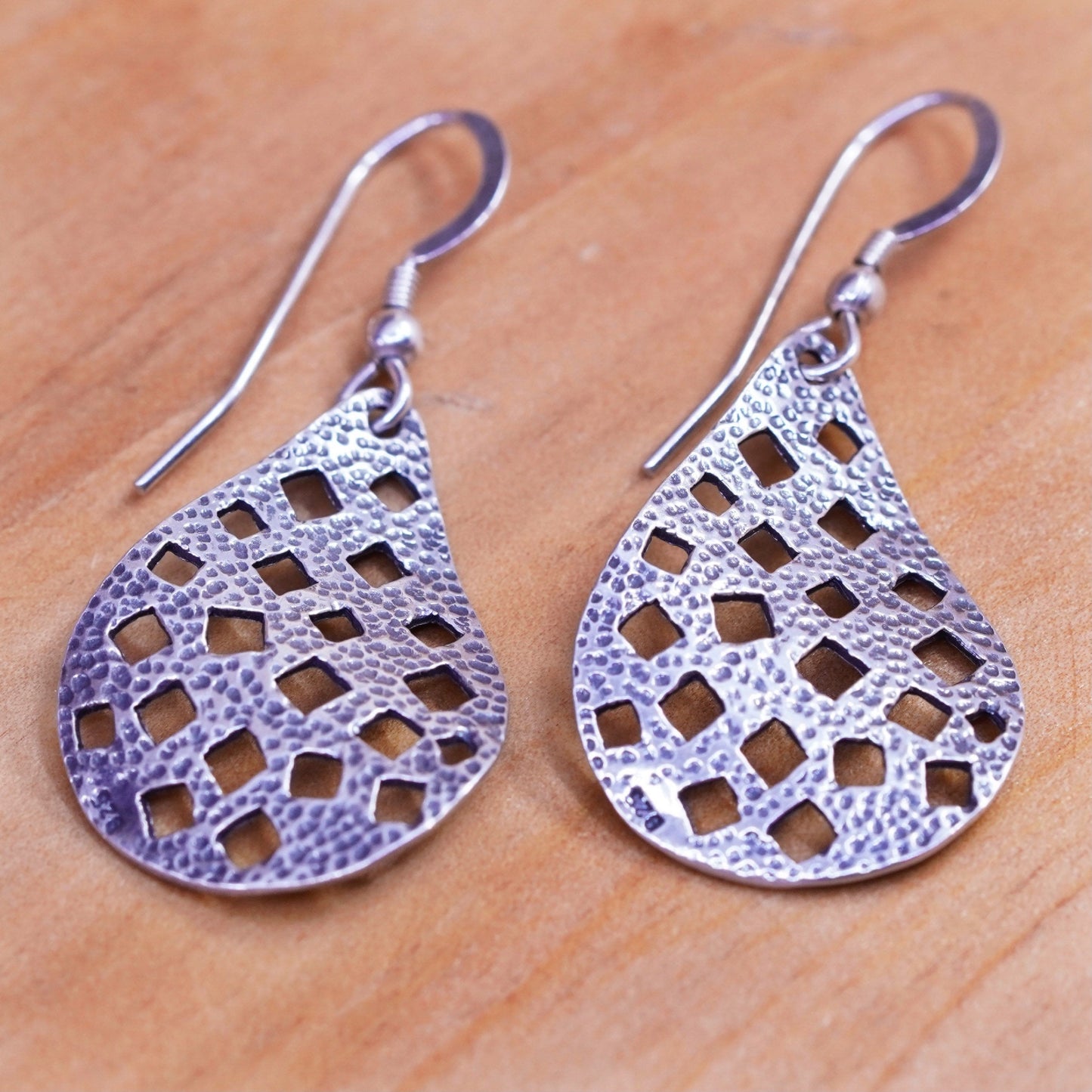 Vintage Sterling silver handmade earrings, filigree 925 teardrop drops