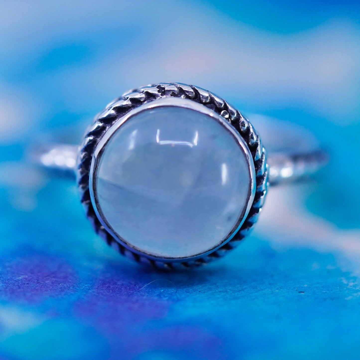 Size 7, vintage Sterling silver handmade ring, 925 band with moonstone