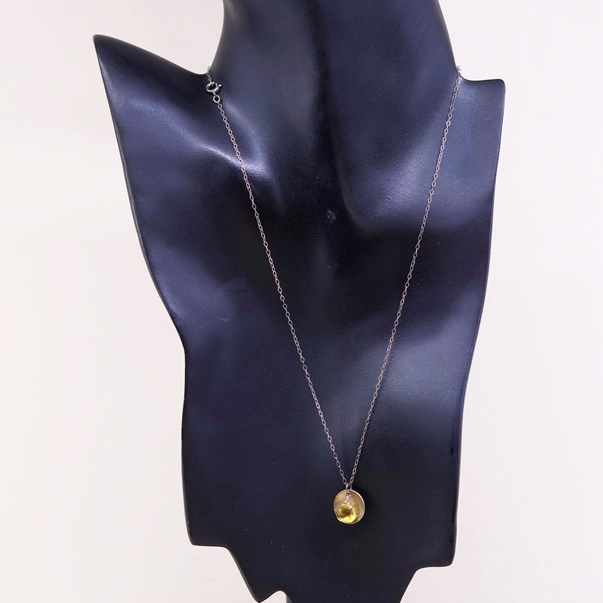 18", VTG Sterling silver handmade necklace, 925 circle chain w/ cushion citrine