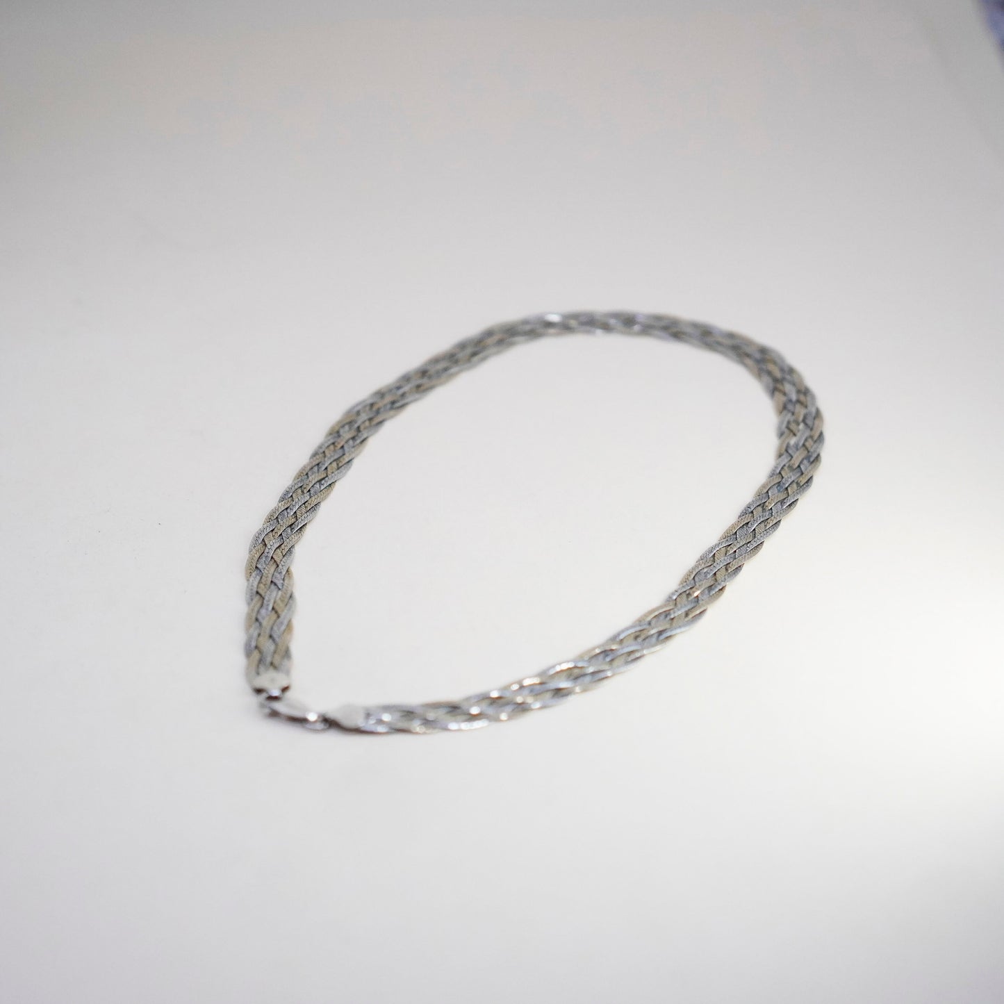 18”, triple tone sterling silver necklace, 925 woven braided herringbone chain