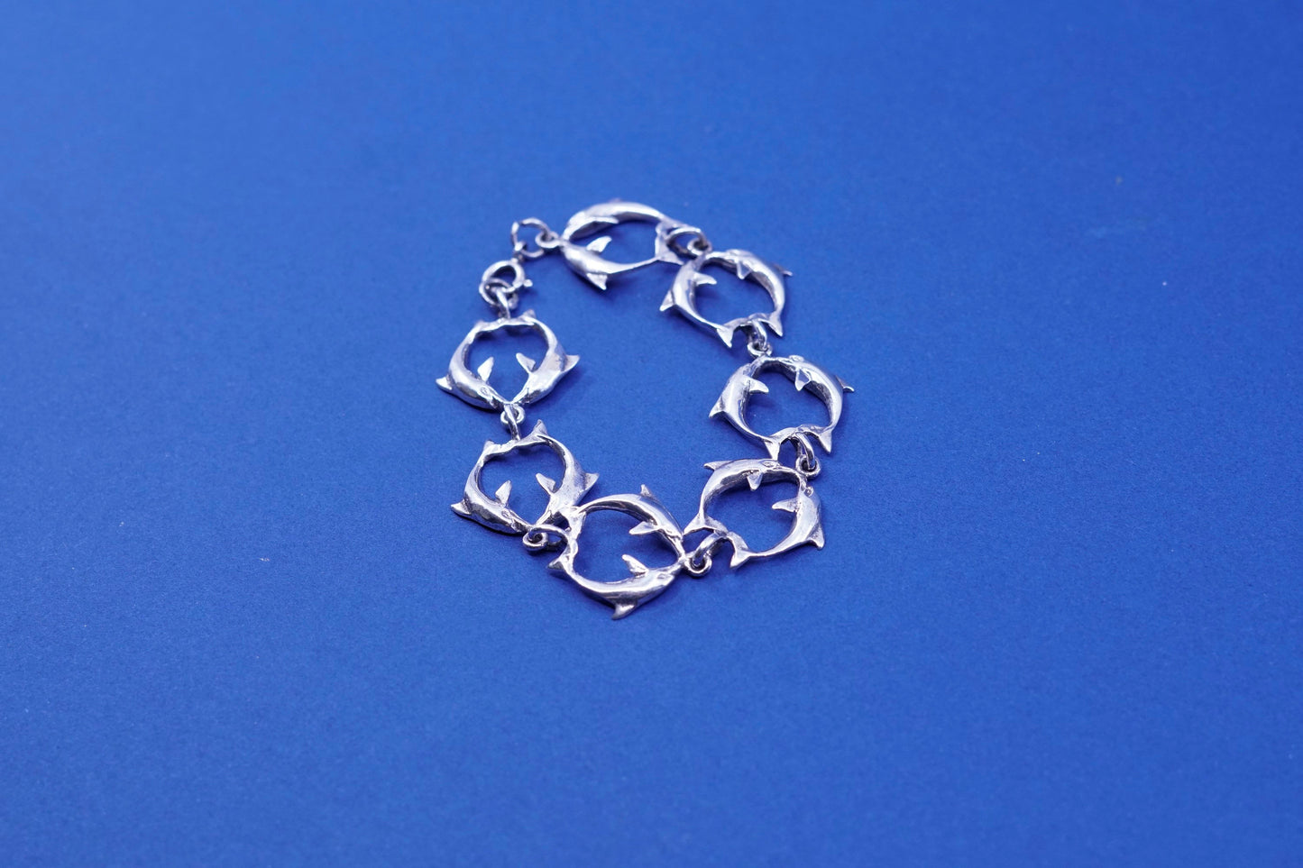 5.75”, vintage Sterling silver handmade bracelet, 925 double dolphin chain