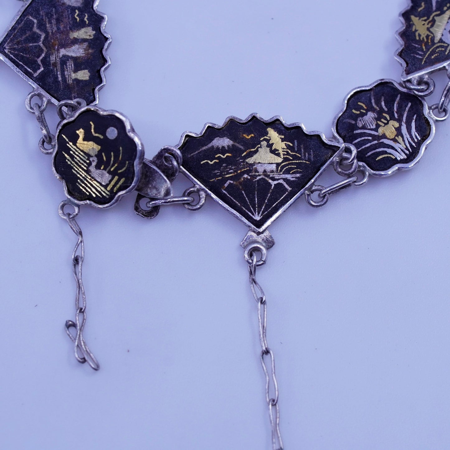 6.5”, Vintage 1950s Japanese shakudo Sterling 925 silver handmade bracelet