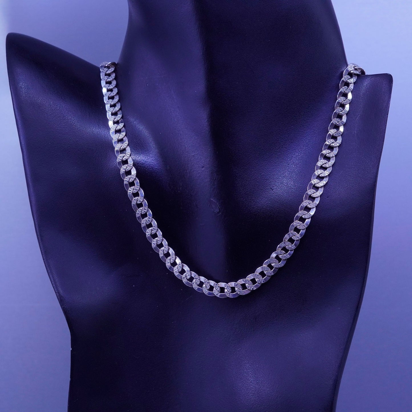 18” 5mm, vintage Italy Sterling 925 silver flatten textured curb chain necklace