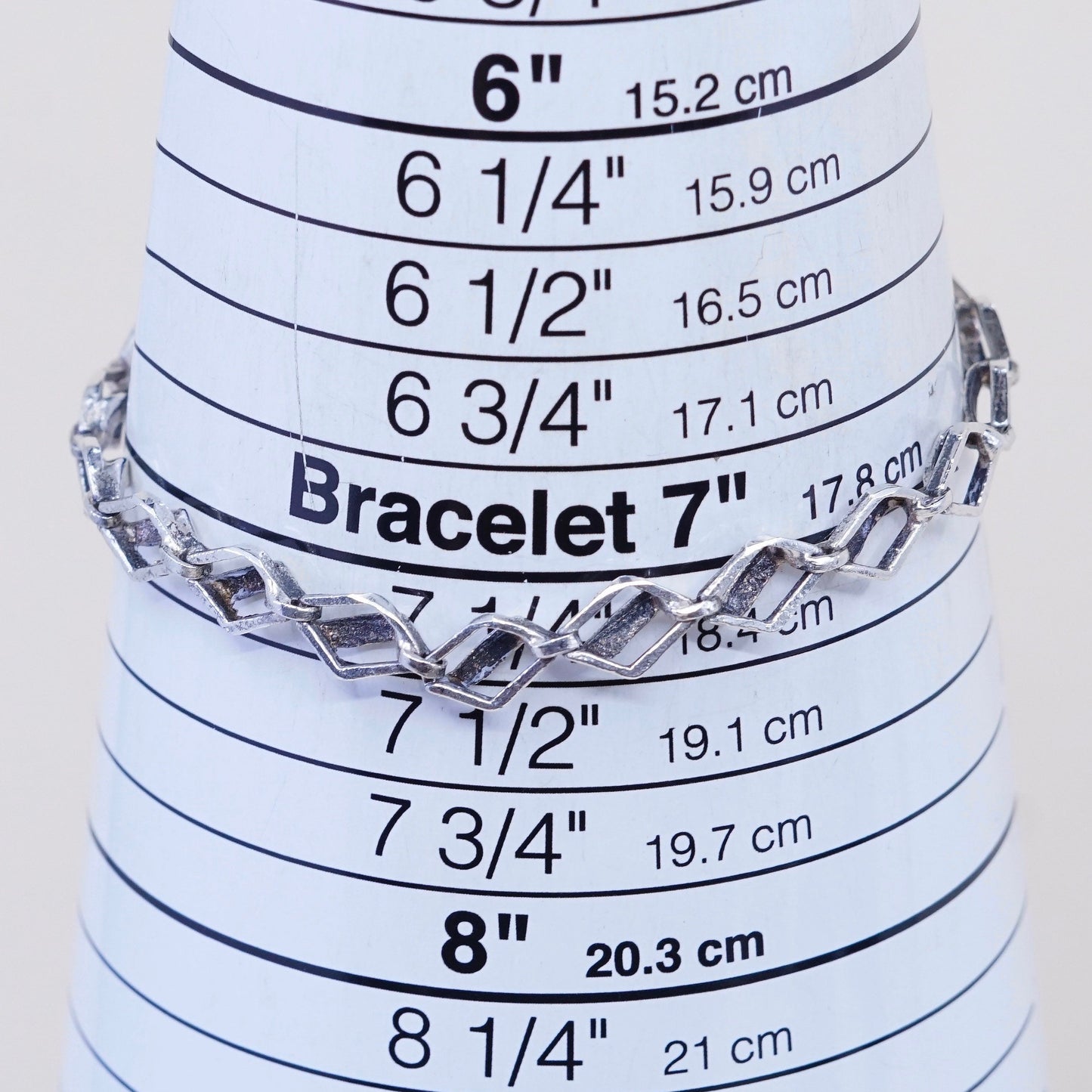 7.25”, Vintage sterling silver tennis bracelet, 925 marquise shaped chain