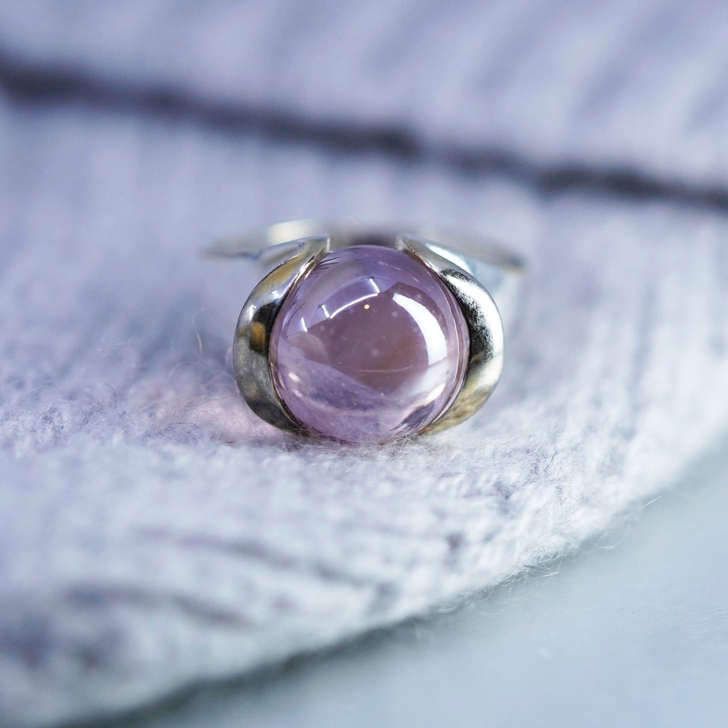 Size 10.5, vintage silver tone handmade interchangeable ring with pink glass