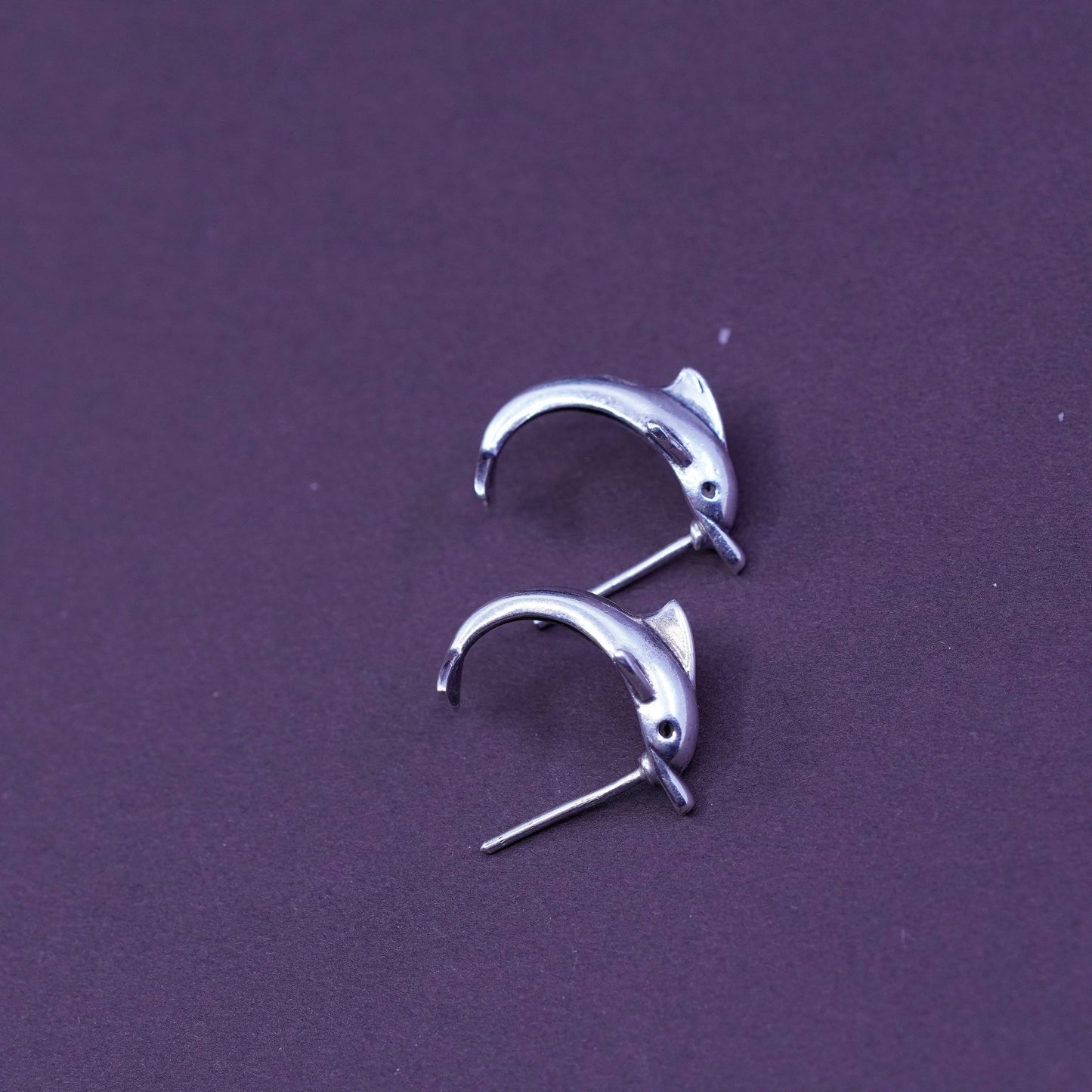 Vintage Sterling silver handmade earrings, 925 dolphin studs