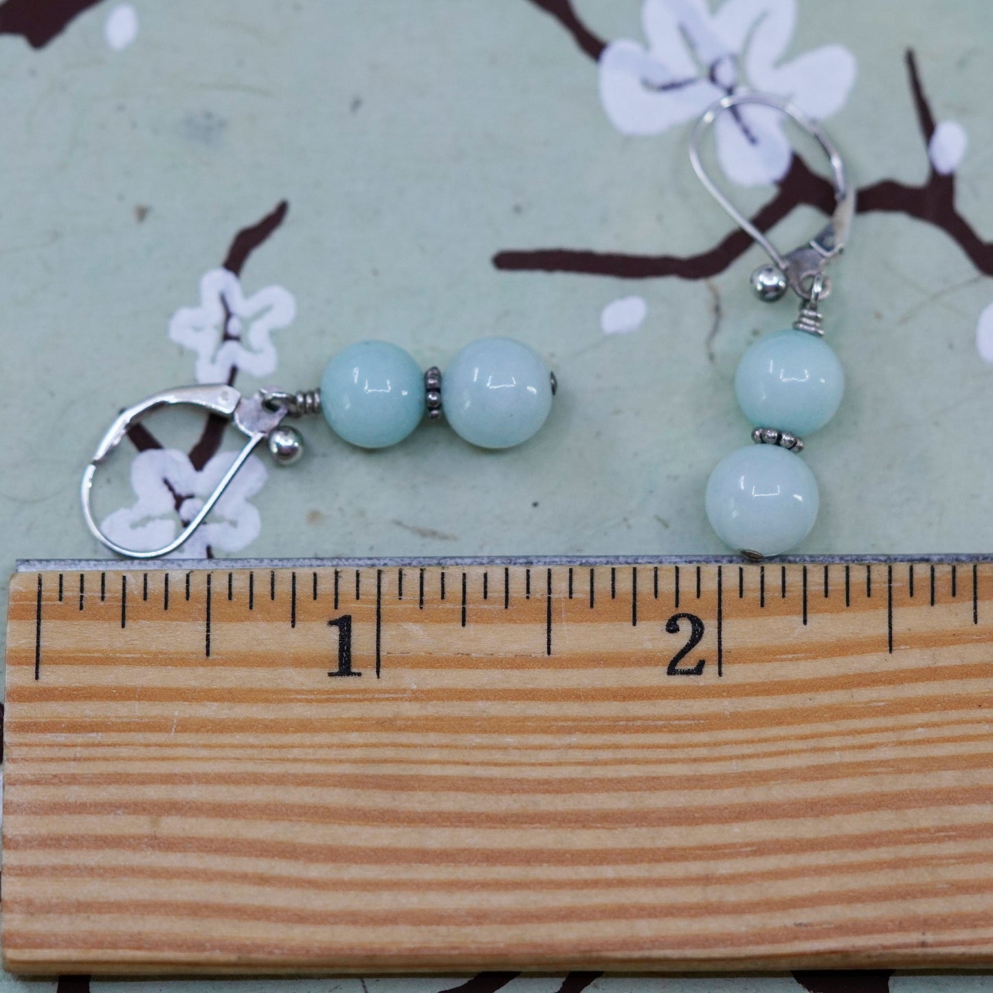 Vintage sterling silver handmade earrings, 925 hooks with jade