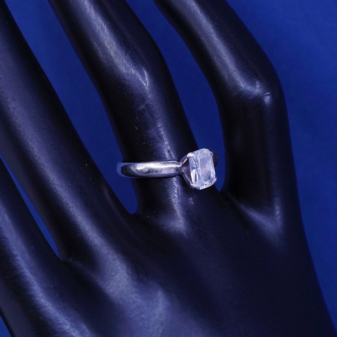 sz 6, vtg Sterling silver handmade ring, 925 engagement ring w/ crystal