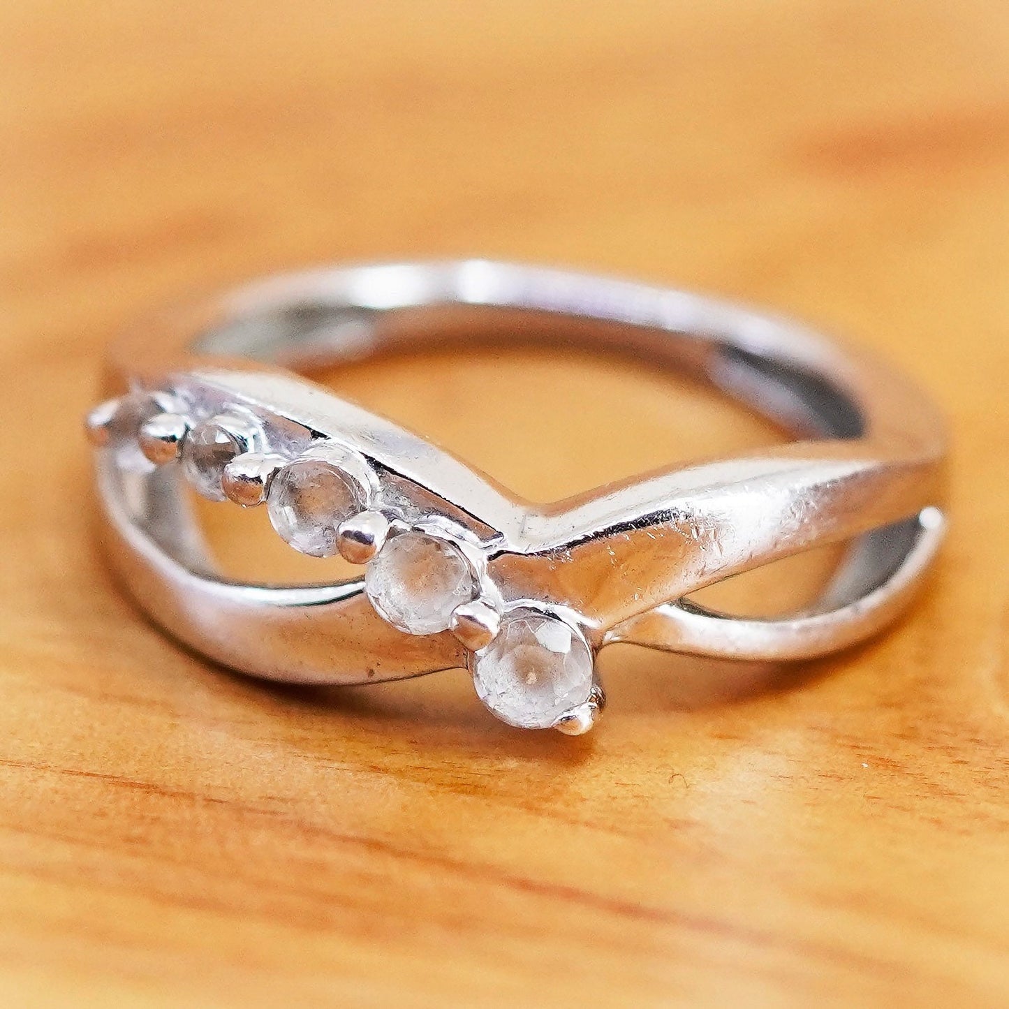 size 7, vintage Sterling 925 silver handmade ring, band with cz