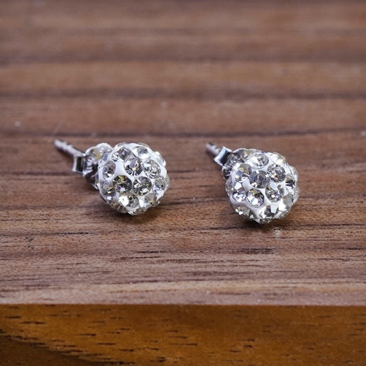 5mm, vintage Sterling 925 silver cluster round crystal studs, cz earrings