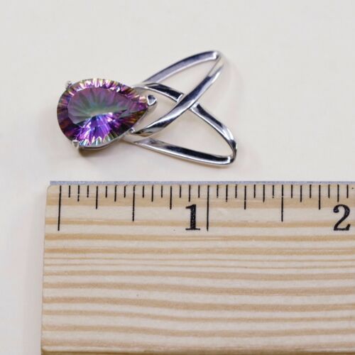 Sterling Silver Handmade Pendant, 925 Silver Frame W/ Rainbow Topaz
