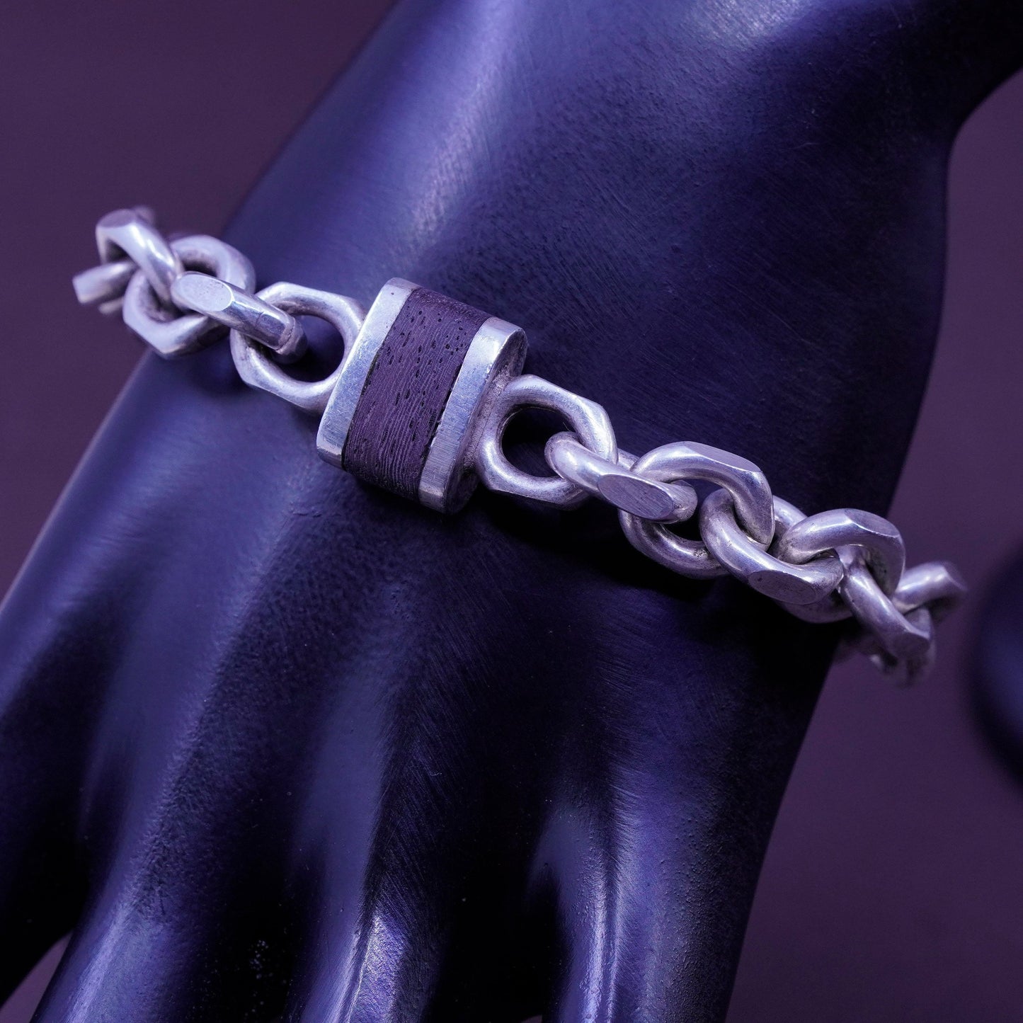 7”, 1970s Denmark Randers Sterling silver charm bracelet, 925 bold oval chain