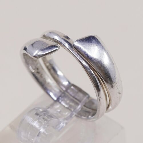 Size 6.5, Vtg Sterling 925 Silver Handmade Wrap Around Ring Band
