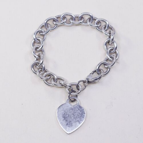 6.5” 10mm, Viking Sterling Silver Handmade Bracelet, 925 chain w/ heart charm