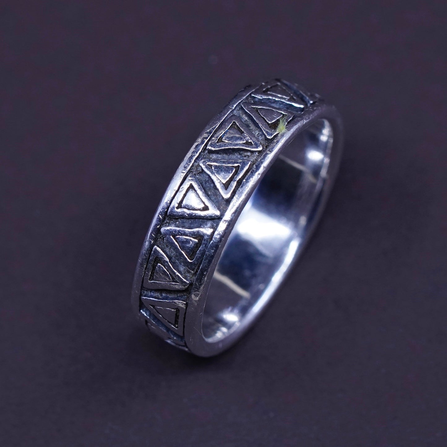 size 9.75, vtg PSCL Sterling silver handmade ring, 925 triangular textured band