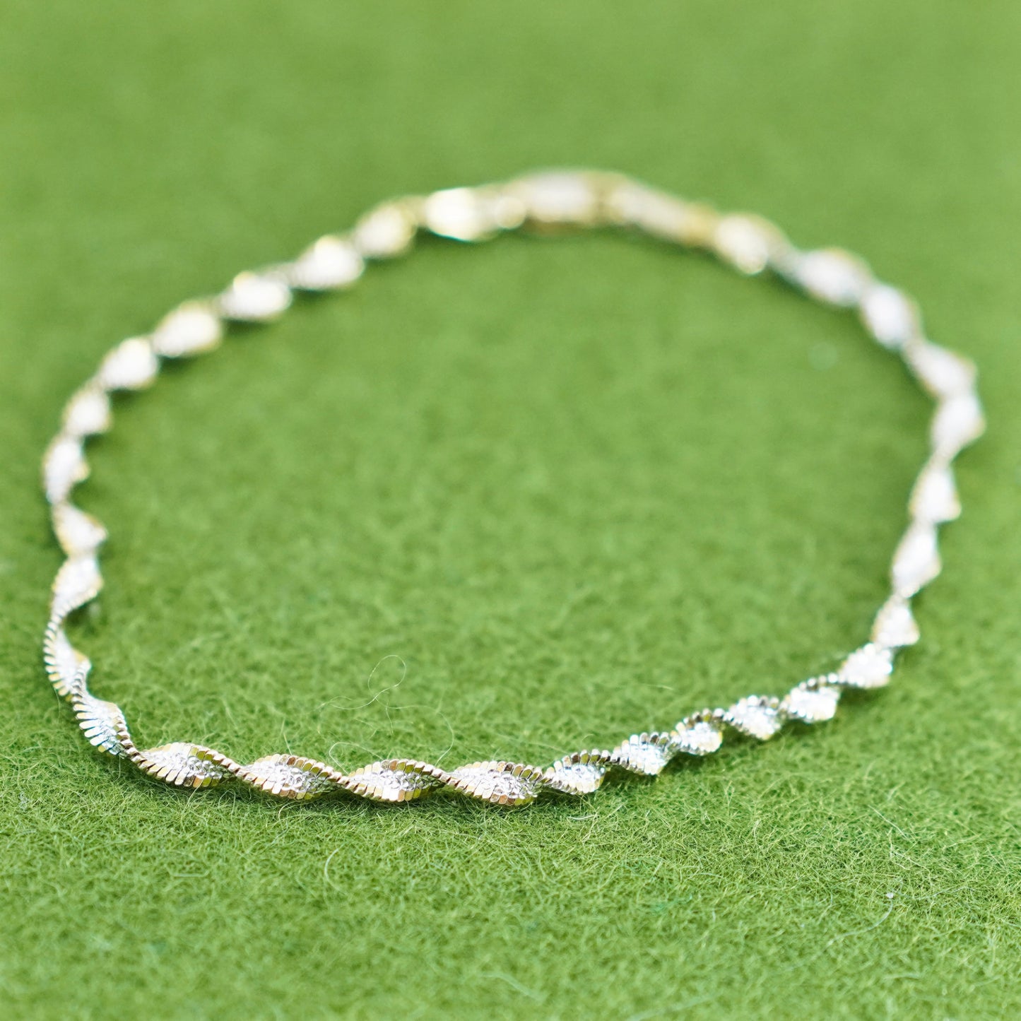 7.75”, vermeil gold sterling silver bracelet, 925 twisted herringbone chain