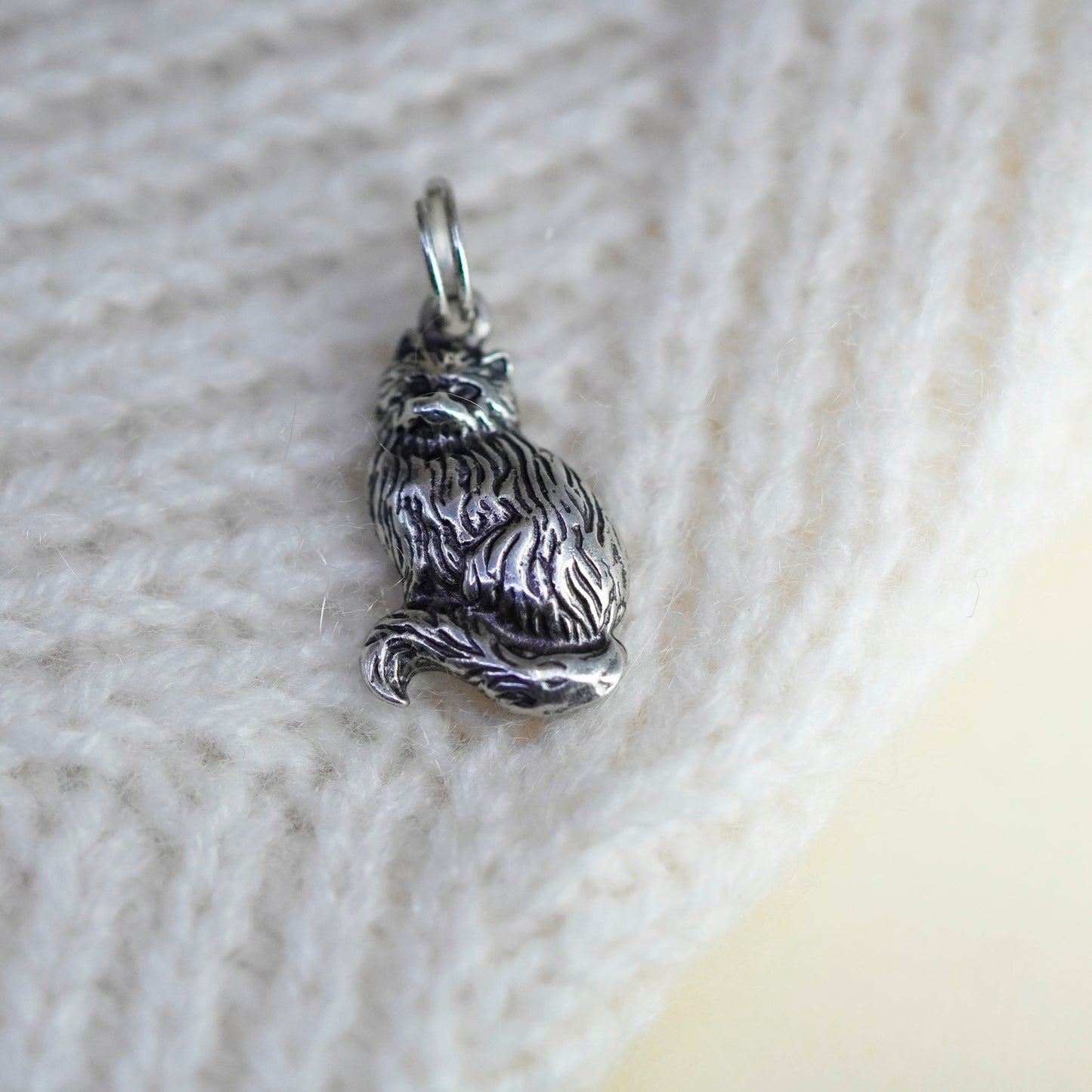 Vintage sterling silver handmade pendant, 925 cat kitty charm
