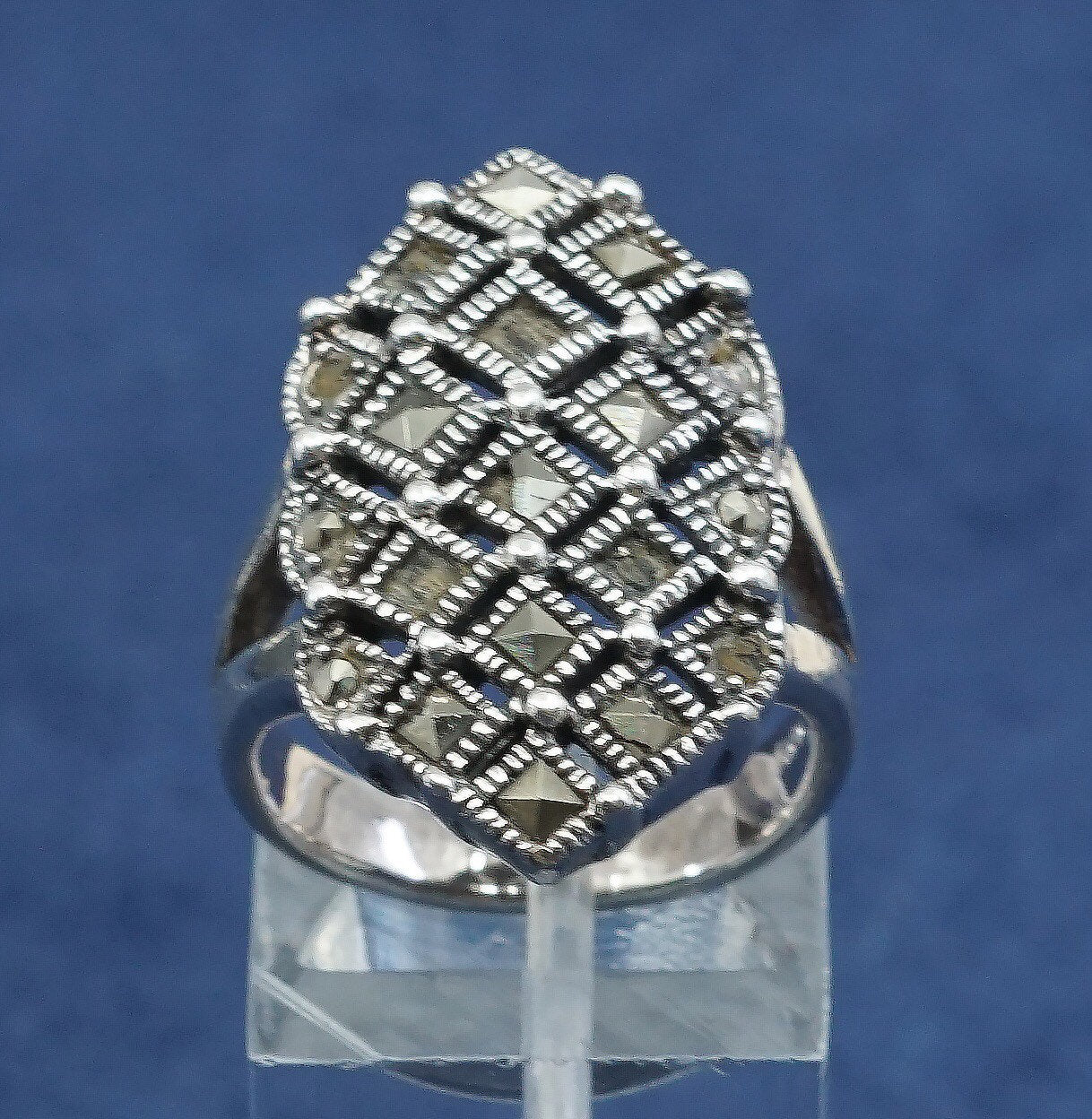 sz 6.5, vtg Sterling silver handmade ring, 925 band w/ marcasite