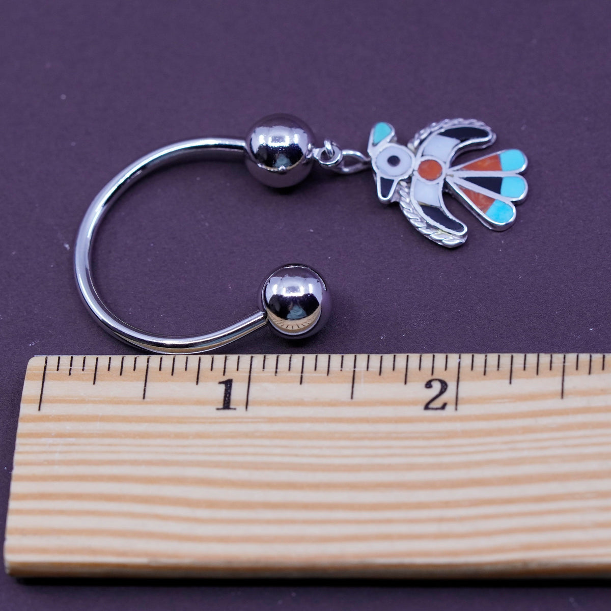 key ring w/ Native American Sterling 925 silver thunder bird charm N turquoise