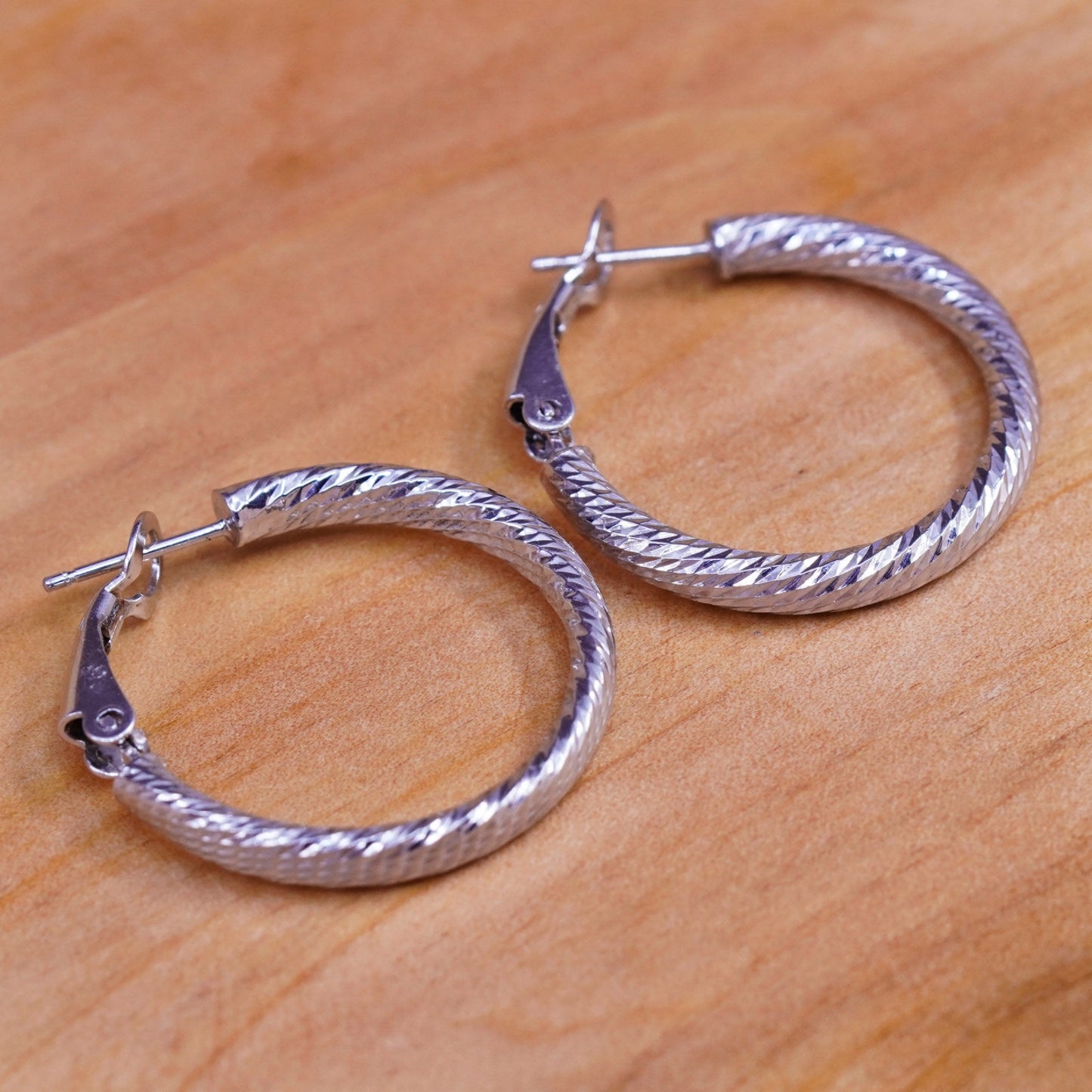 1”, vintage Italy Sterling silver handmade hoops, textured 925 huggie earrings