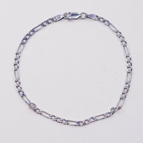 8”, 3mm, vtg Sterling Silver Bracelet, Silver Figaro Chain, Stamped 925 Italt