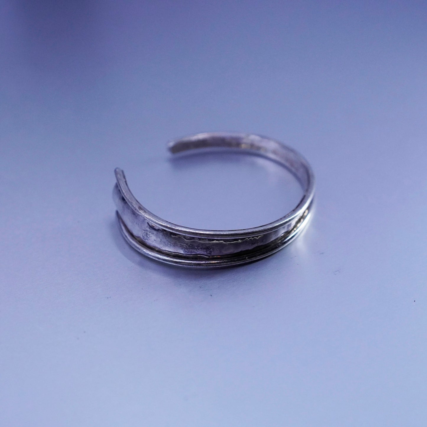 6.25”, Vintage Sterling 925 silver handmade bracelet, hammered textured cuff
