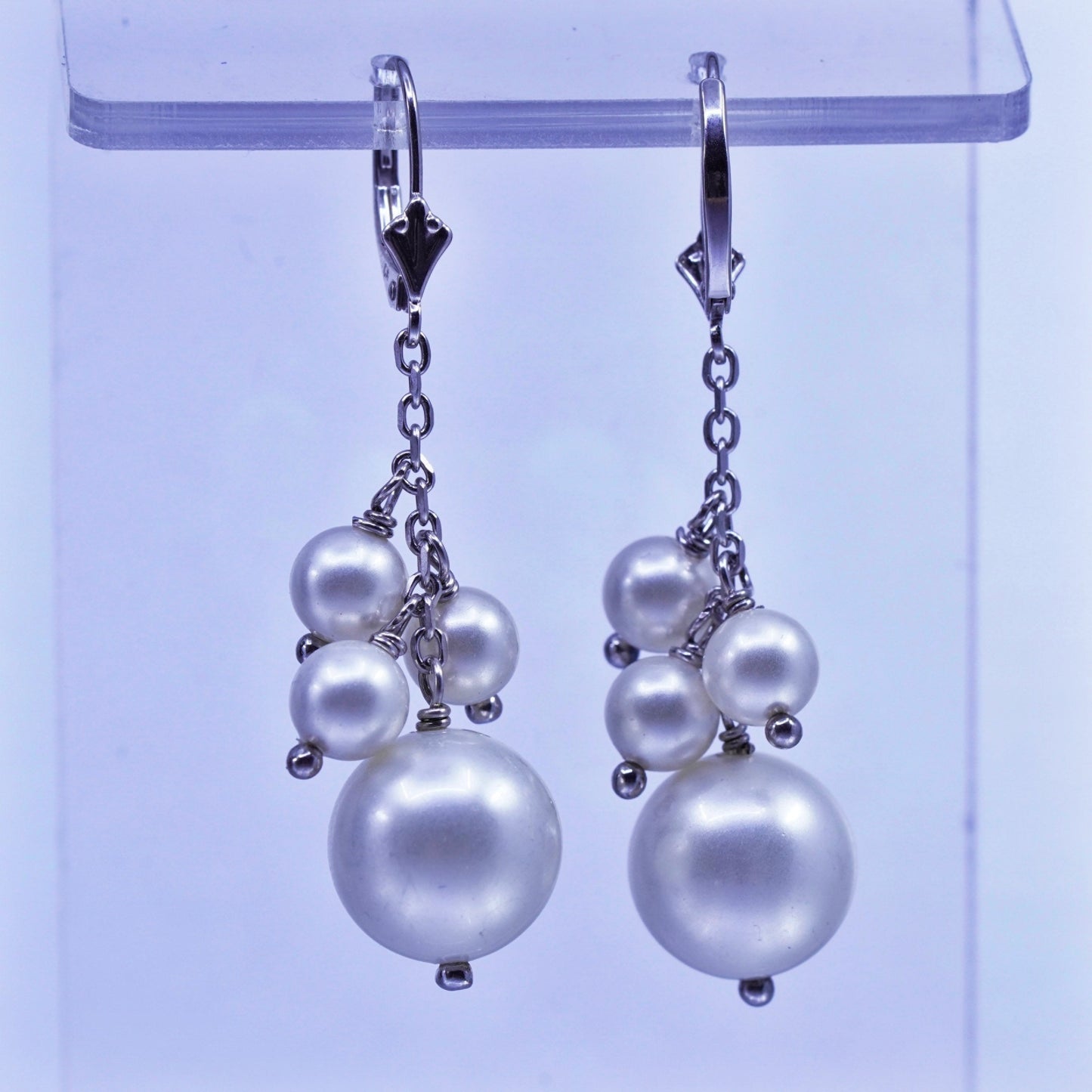 Vintage LUC Sterling 925 silver handmade earrings with cluster pearl