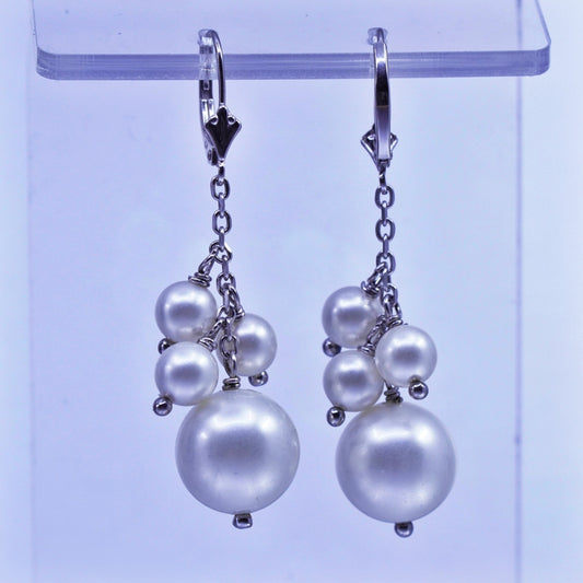 Vintage LUC Sterling 925 silver handmade earrings with cluster pearl