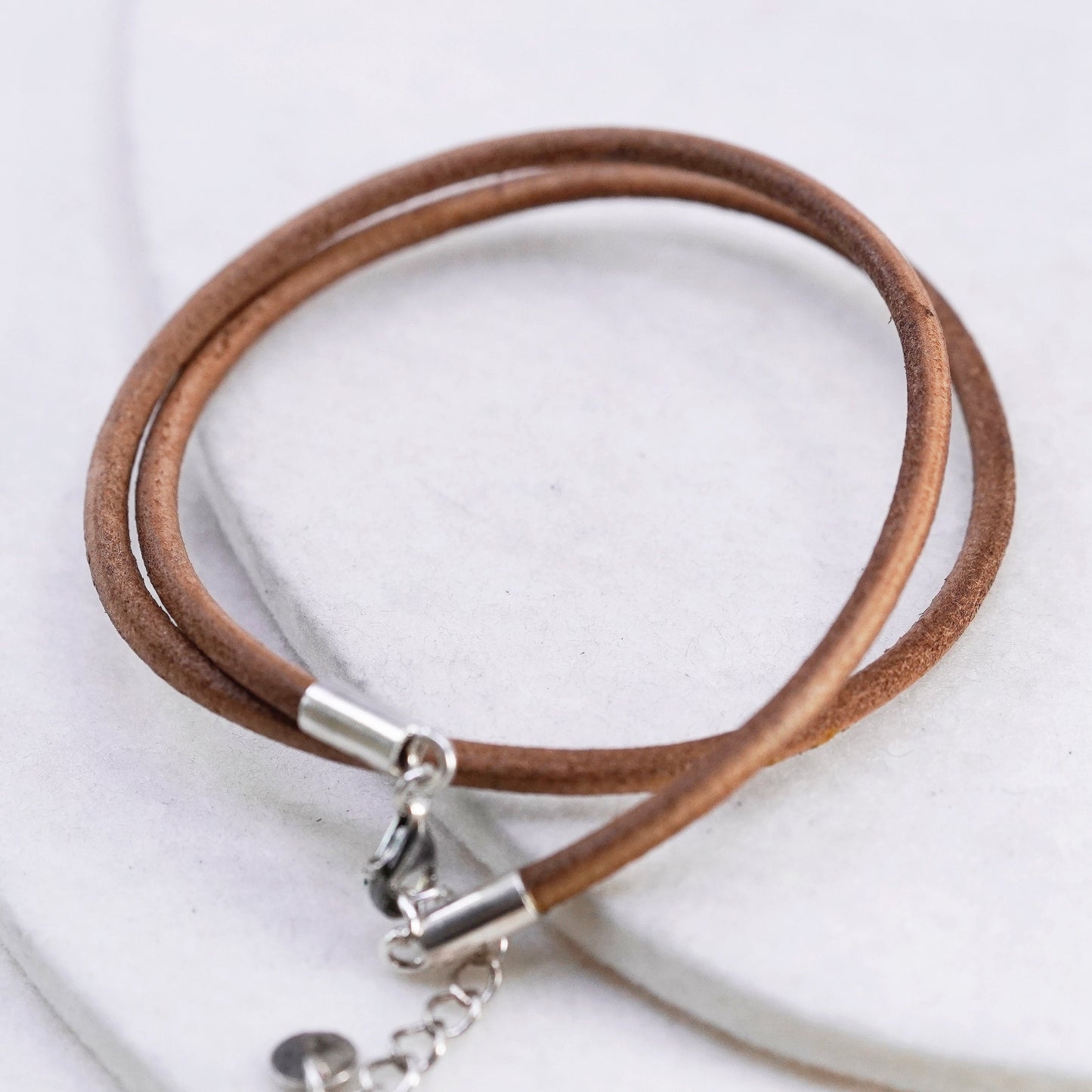 16+2”, VTG Silpada 925 Sterling Silver Handmade brown leather chain Necklace